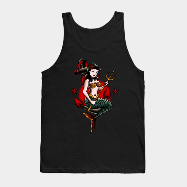 American Traditional Nautical Mermaid Tank Top by OldSalt